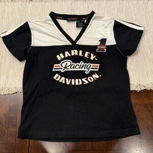 Harley Davidson Racing Tee | Vintage Mesh V-Neck Top | Y2K Biker Shirt Women XS
